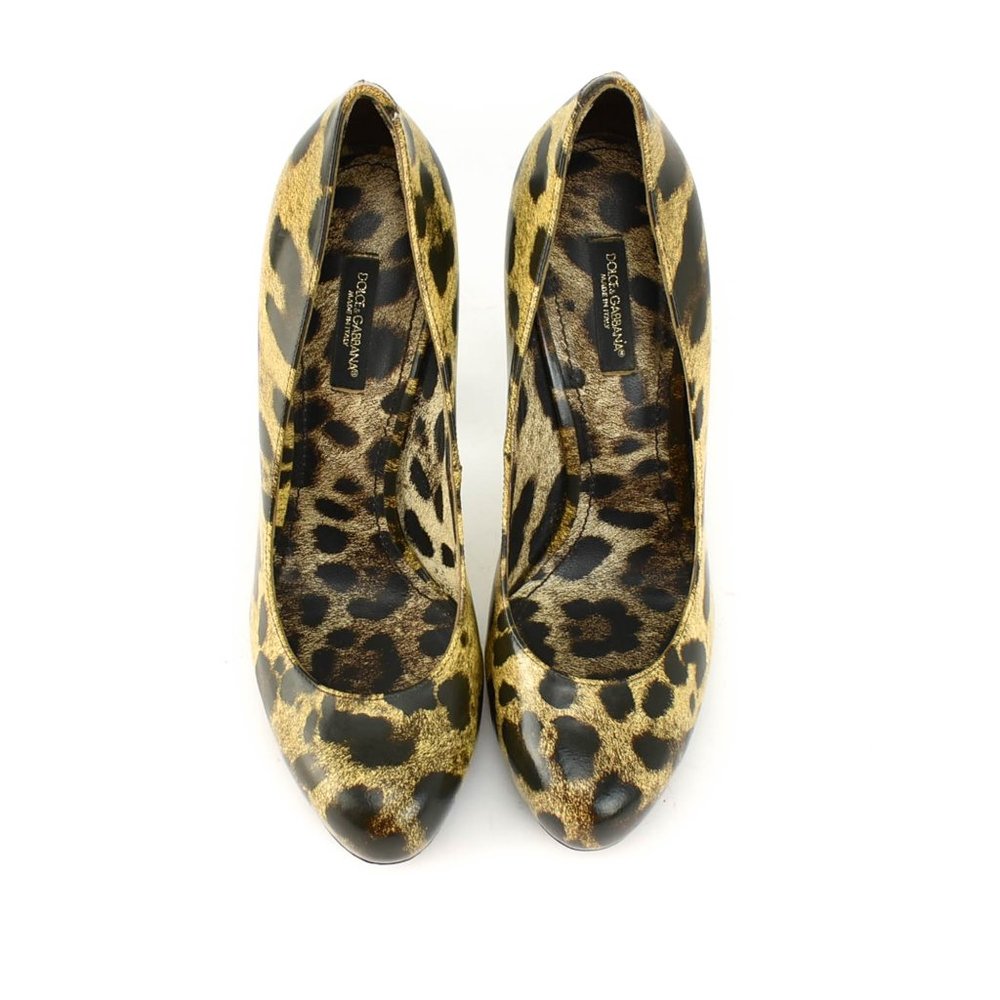DOLCE & GABBANA: Brown Leather Leopard Print Heels - Picture 3 of 10